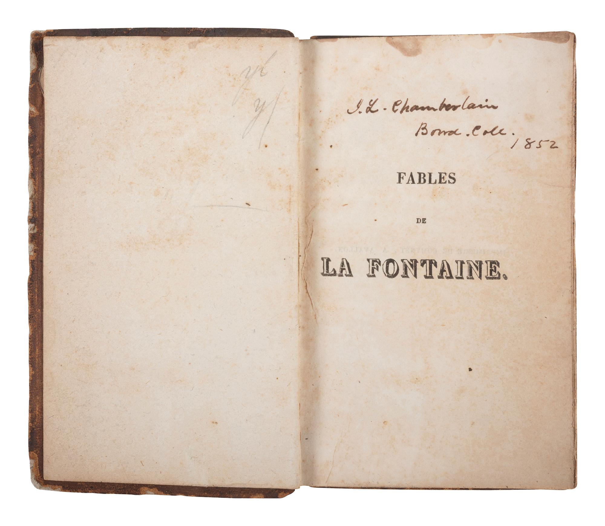 [CHAMBERLAIN, Joshua L.] Chamberlain's inscribed copy of Fables de La Fontaine, plus.