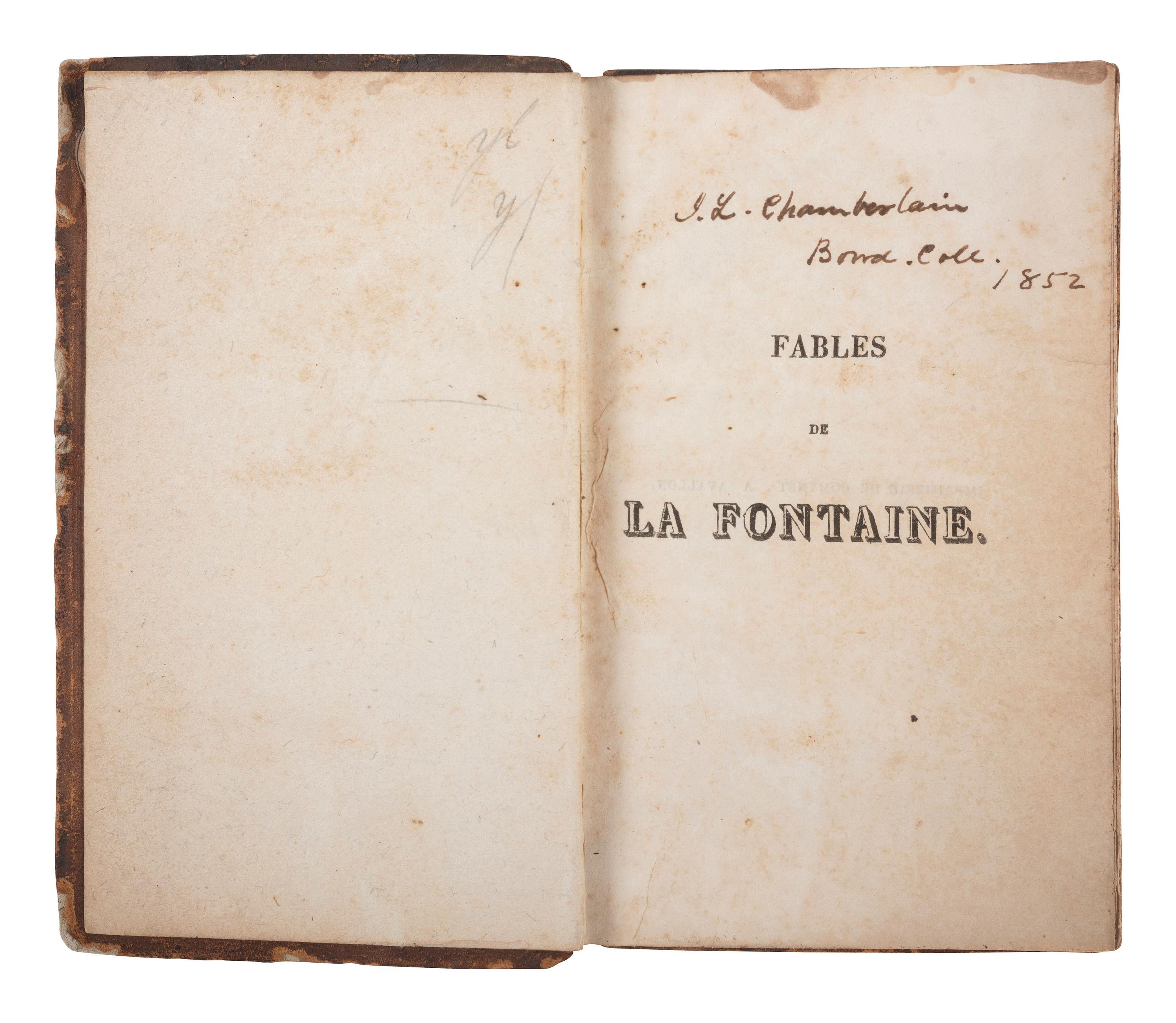 [CHAMBERLAIN, Joshua L.] Chamberlain's inscribed copy of Fables de La Fontaine, plus.