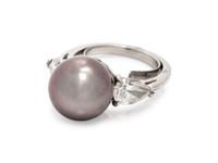 CULTURED PEARL AND DIAMOND RING