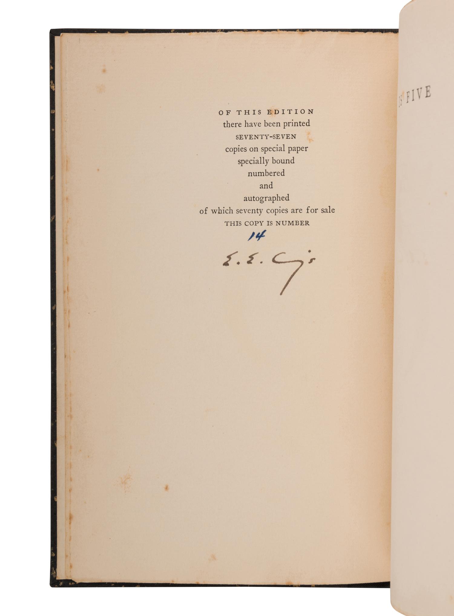 CUMMINGS, e.e. (1894-1962). Is 5 . New York: Boni & Liveright, 1926.