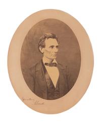 [LINCOLN-HAMLIN CAMPAIGN]. HESLER, Alexander (1823-1895), photographer. An oval bust portrait signed ("A. Lincoln"), ca. 3 June 1860.