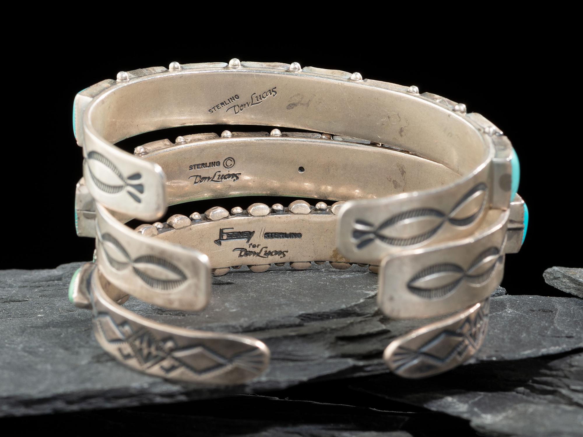 Southwestern-style Slender Sterling Silver and Turquoise Cuff Bracelets