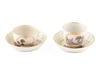 A Near Pair of South Italian Porcelain Teacups and Saucers