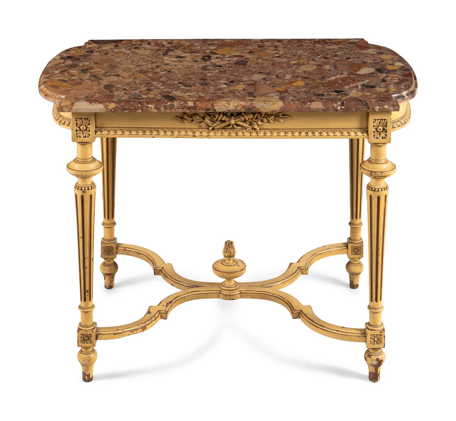 A Louis XVI Style Painted Marble-Top Center Table