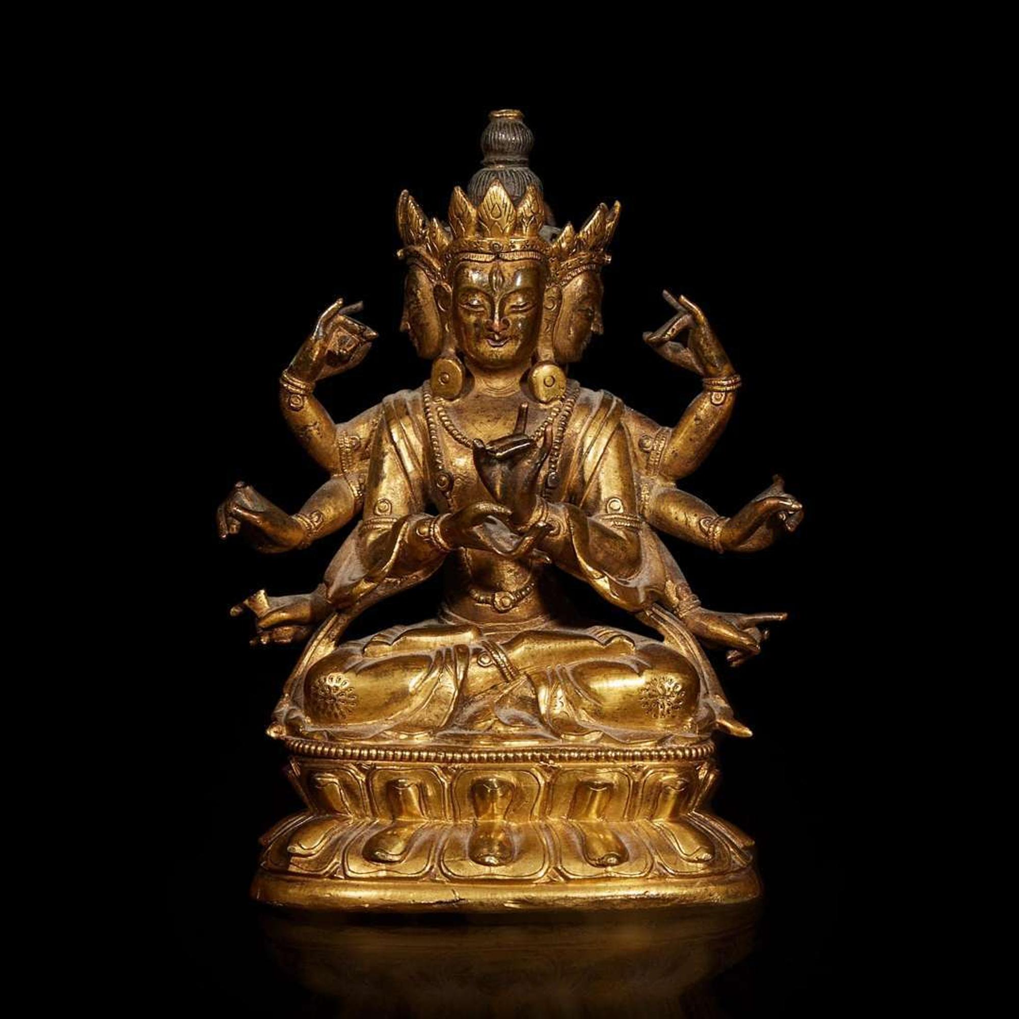 A Tibeto-Chinese gilt bronze figure of a Bodhisattva 藏傳觀音銅鎏金造像 18th century ????