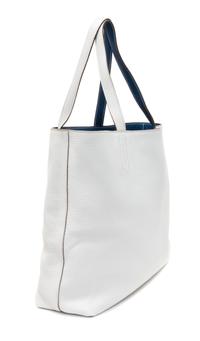 An Hermes Blanc/Bleu 45cm Taurillon Clemence Double Sens Tote, 17.5" x 15.5" x 5".
