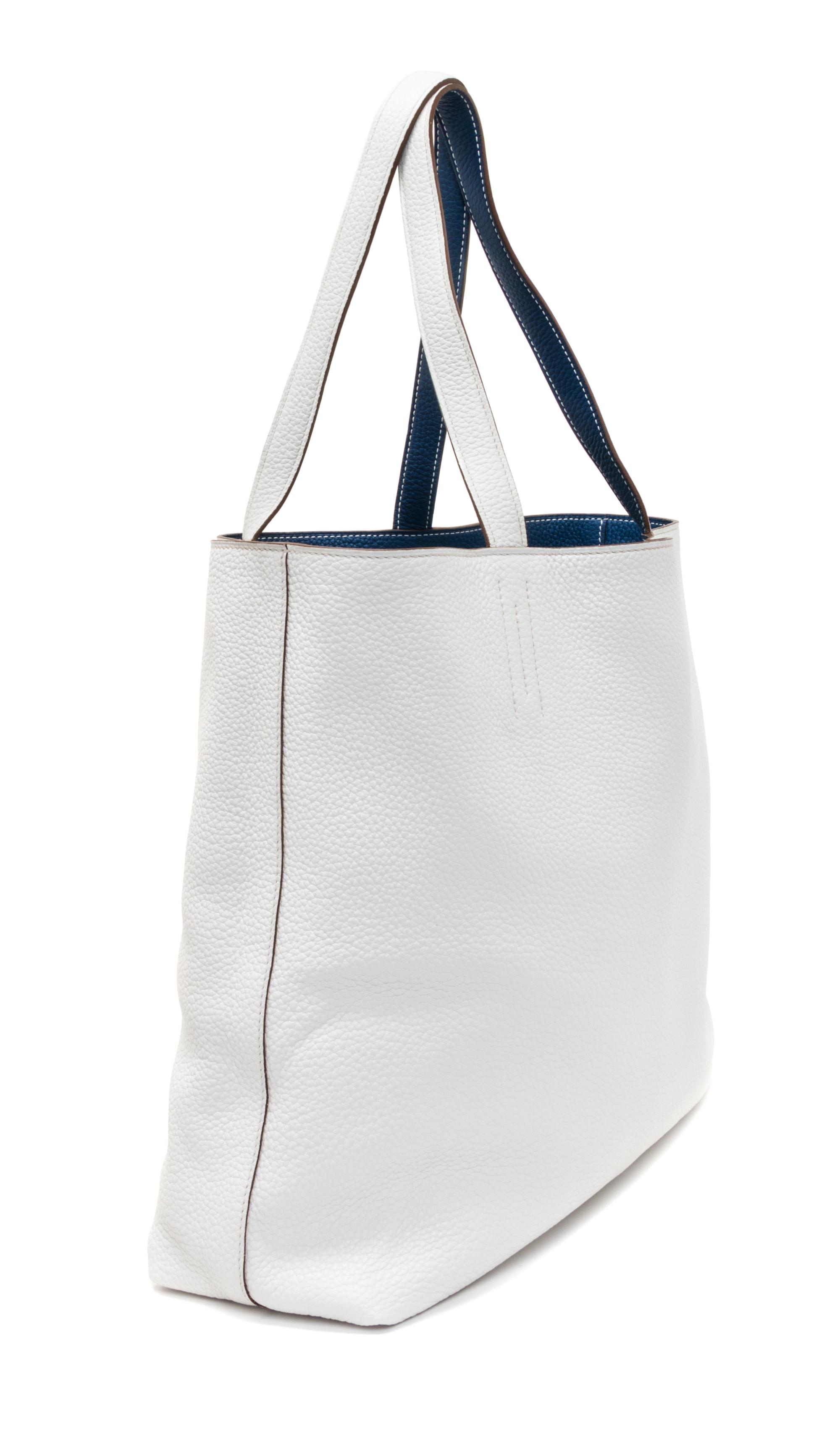 An Hermes Blanc/Bleu 45cm Taurillon Clemence Double Sens Tote, 17.5" x 15.5" x 5".
