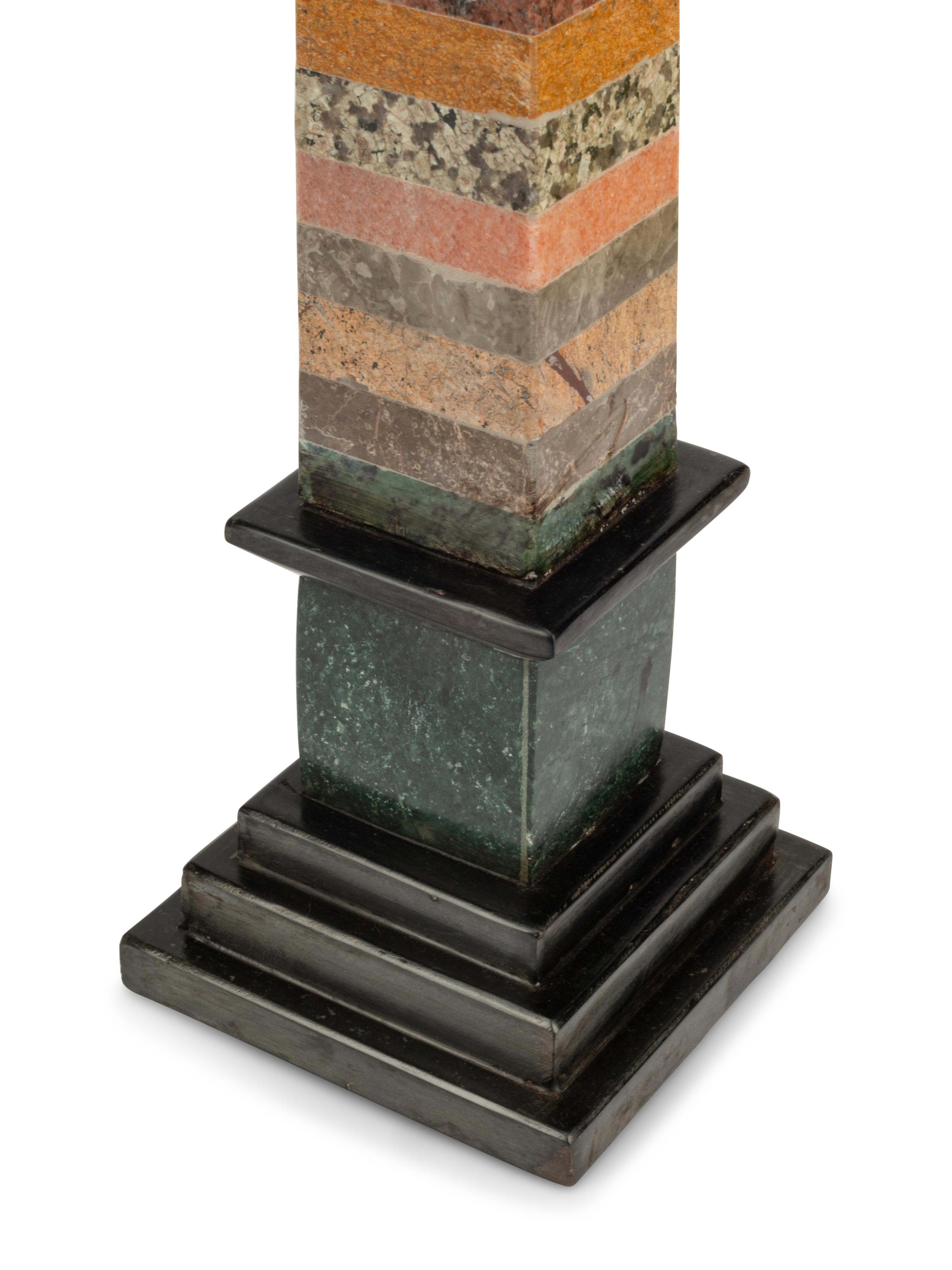 A Pair of Grand Tour Style Vari-Color Marble Obelisks