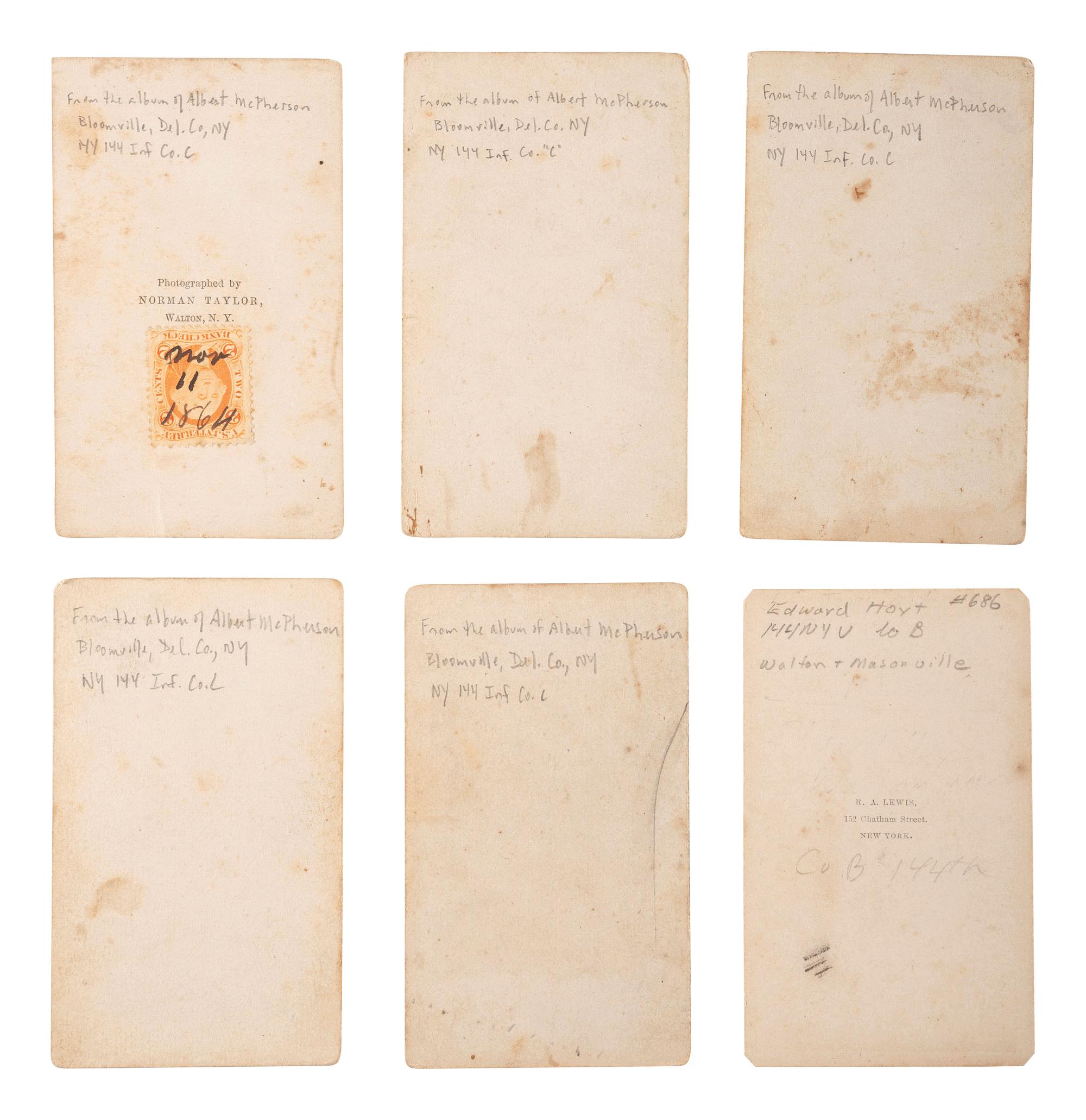 [CIVIL WAR]. A group of 27 CDVs of Union soldiers, many identified subjects from the 144th New York Infantry.