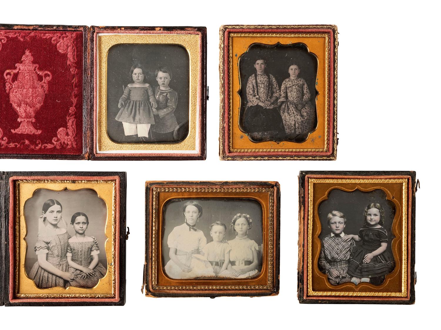 [EARLY PHOTOGRAPHY]. 5 endearing daguerreotype portraits of siblings.