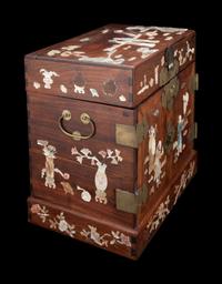 A Chinese Mother-of-Pearl Inlaid Huanghuali Seal Chest
