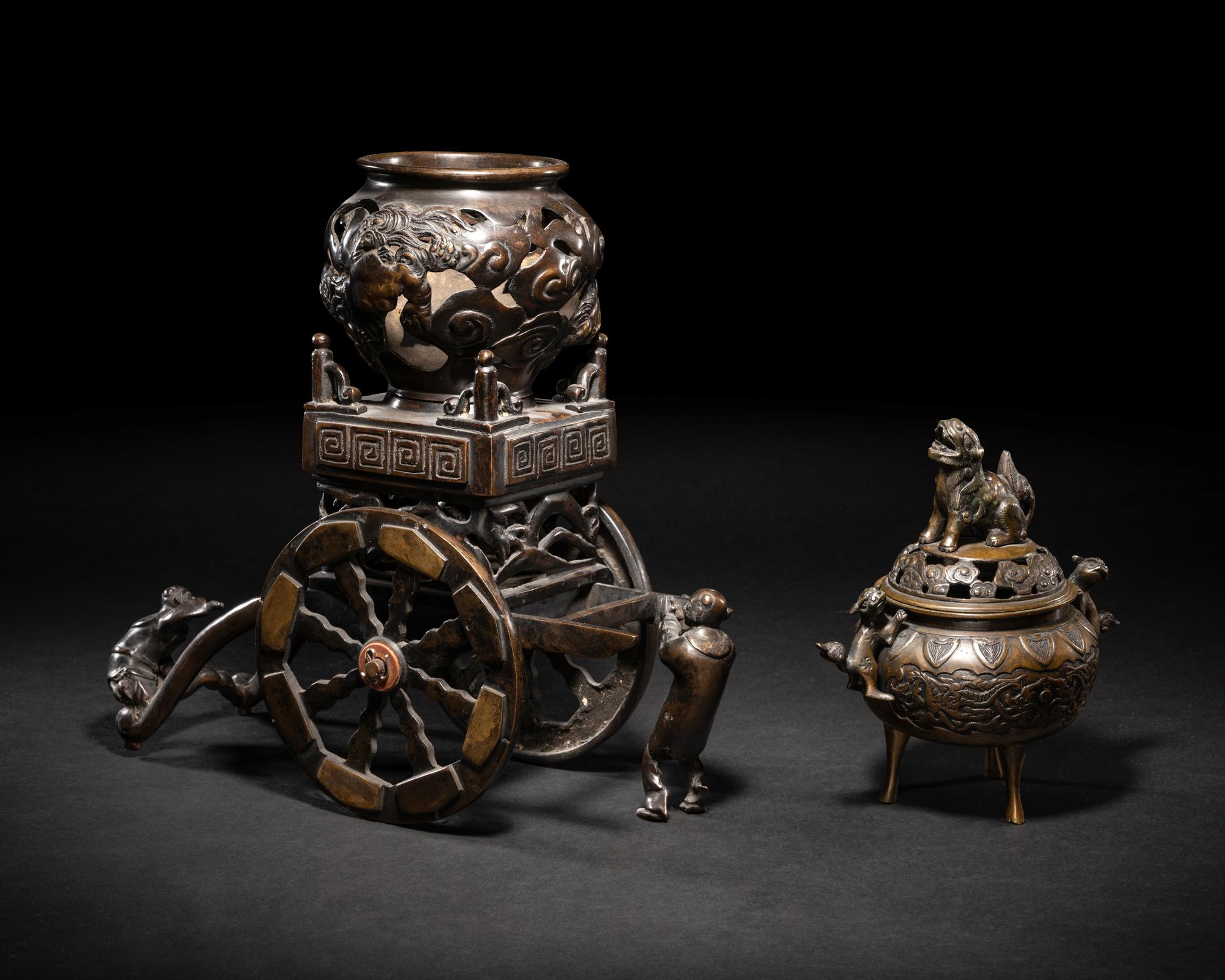 Two Japanese Bronze Incense Vessels