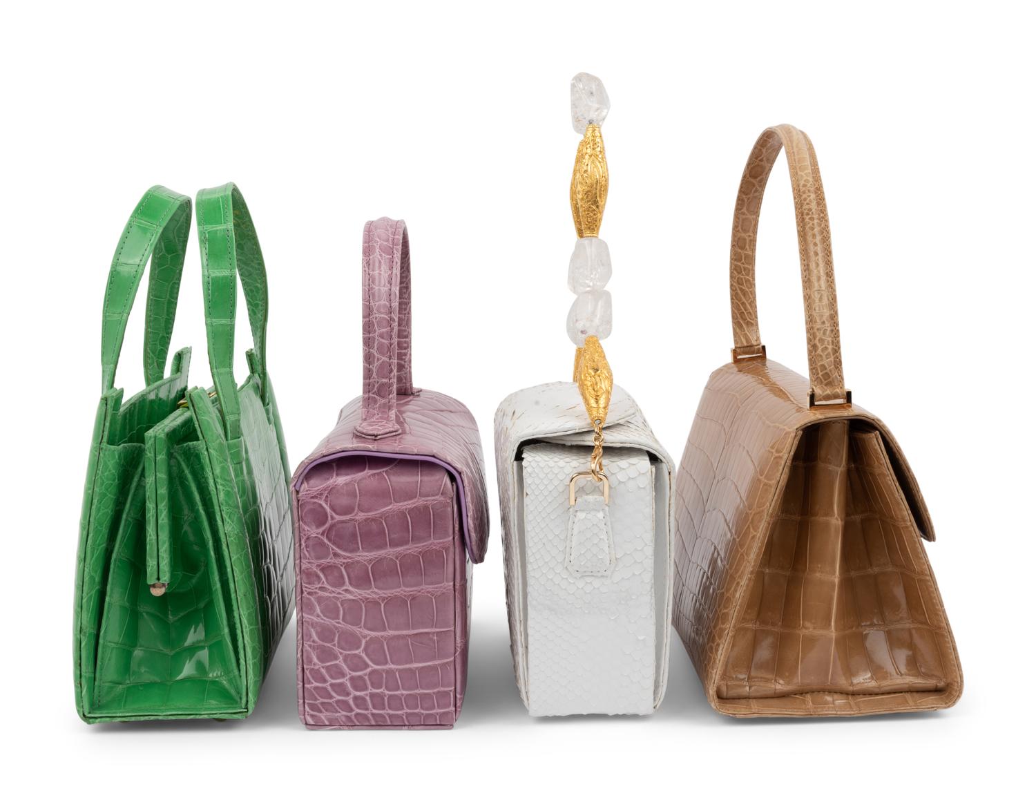Four Exotic Skin Handbags: Three Barfield Collection, One Lambertson Truex
