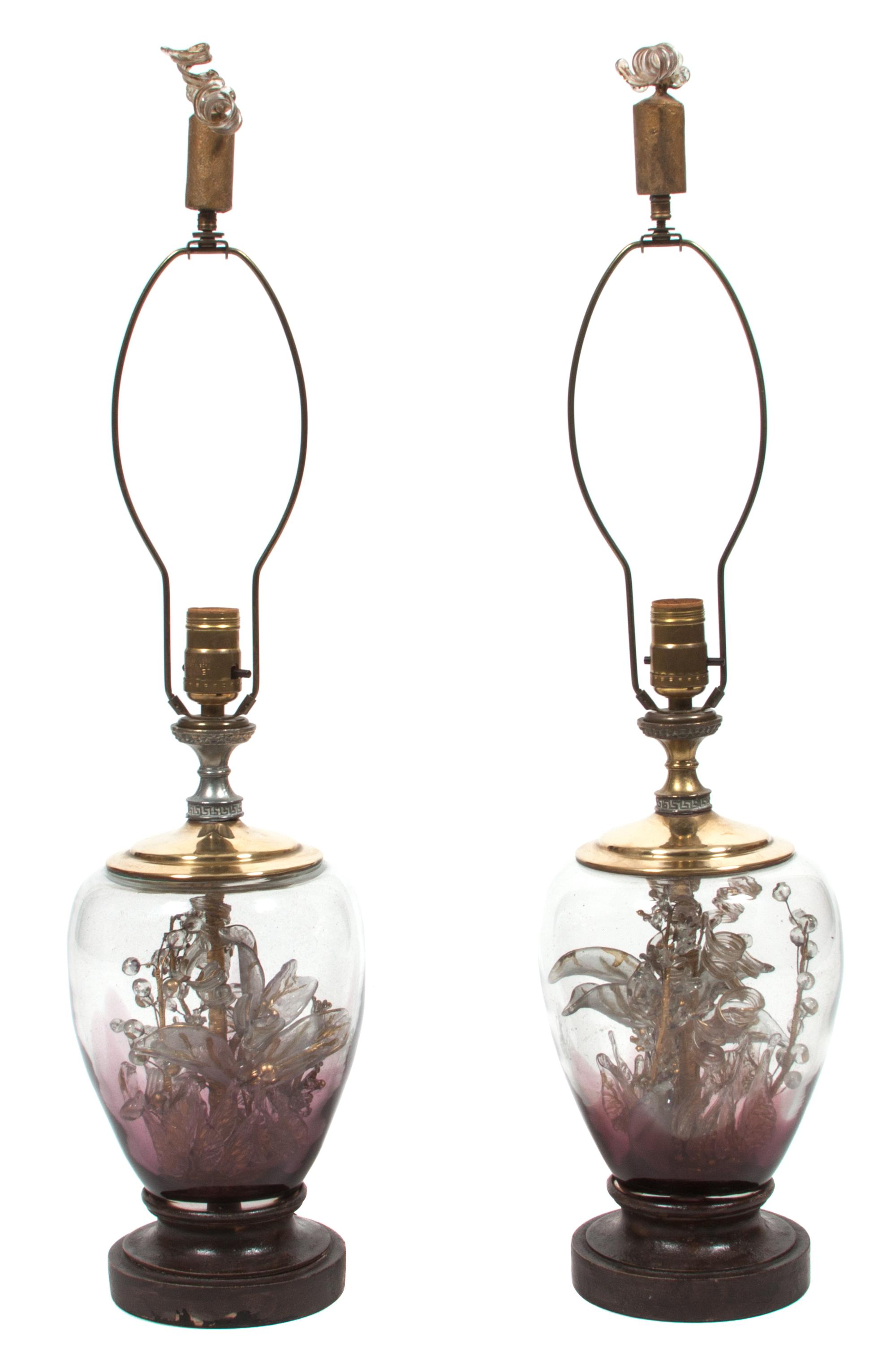 A Pair of Glass Table Lamps Height 28 1/2 inches. — MID 20TH CENTURY