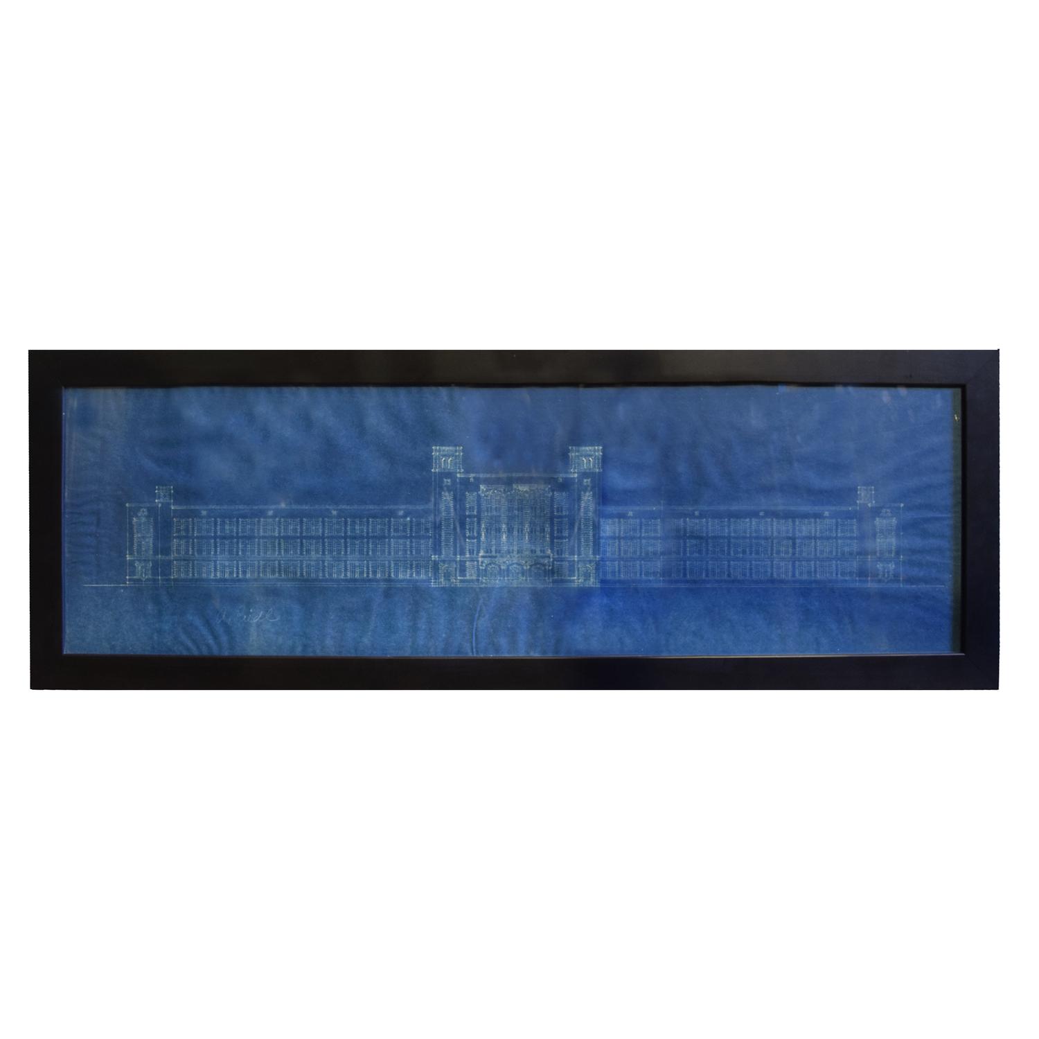 A Framed Blue Print Signed A. Riedl 43" W x .5" D x 15" H — United States, 20th Century