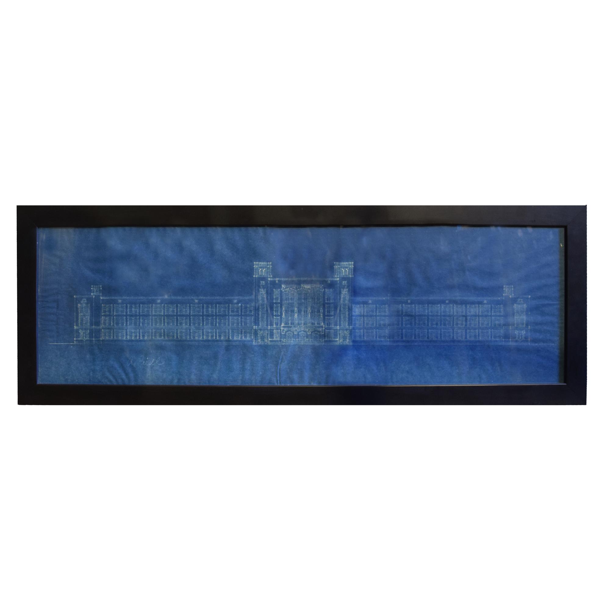 A Framed Blue Print Signed A. Riedl 43" W x .5" D x 15" H — United States, 20th Century