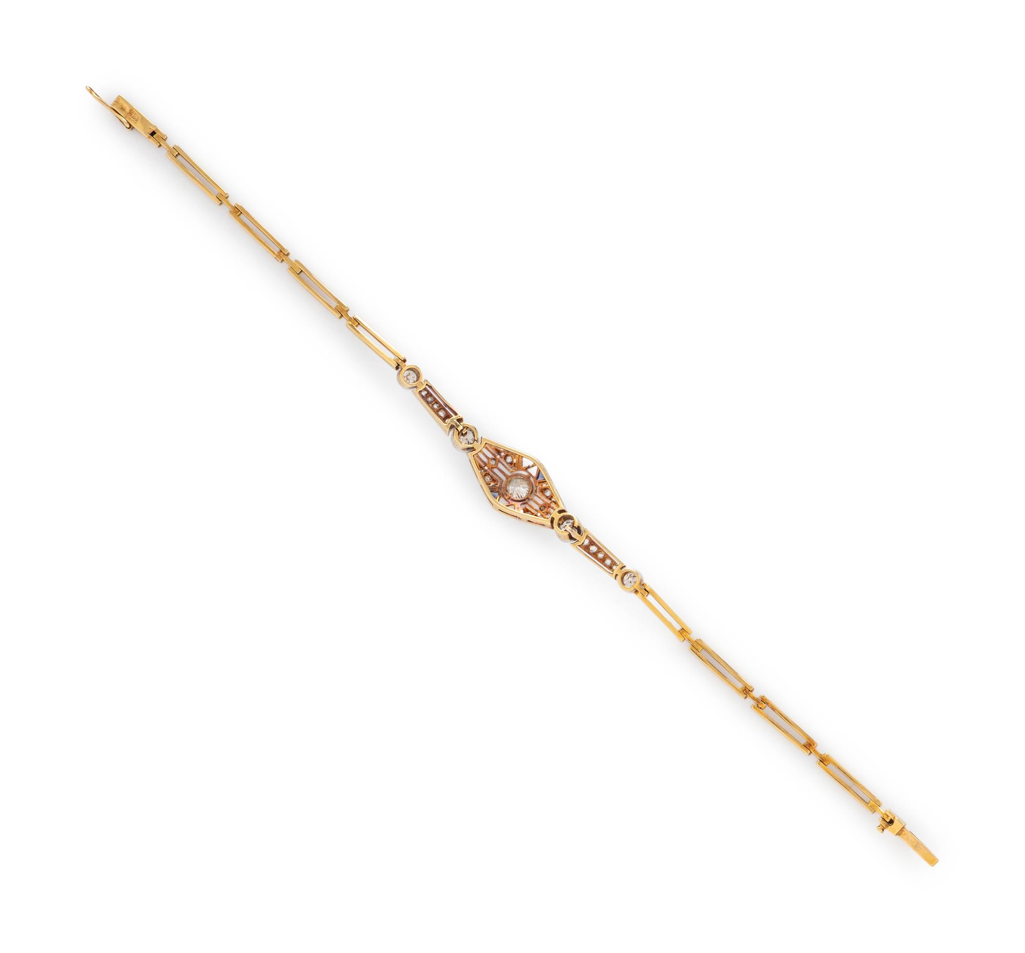 Antique, Diamond and Platinum-Topped Gold Bracelet