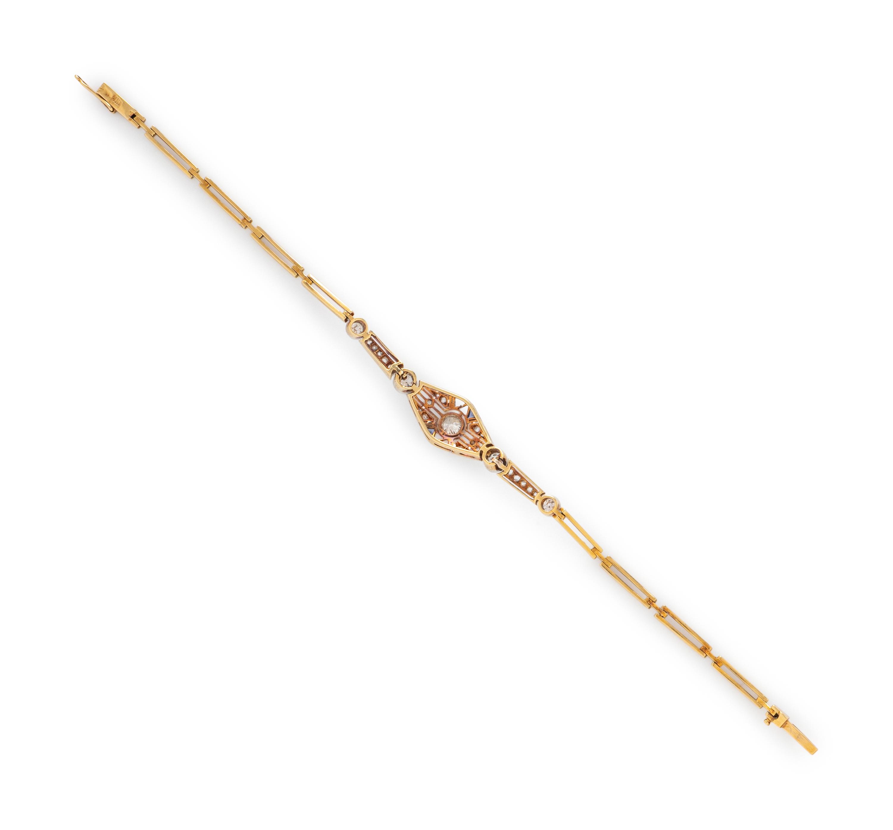 Antique, Diamond and Platinum-Topped Gold Bracelet