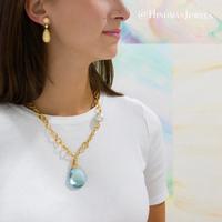 YELLOW GOLD, CULTURED SOUTH SEA PEARL, AQUAMARINE AND DIAMOND PENDANT/NECKLACE