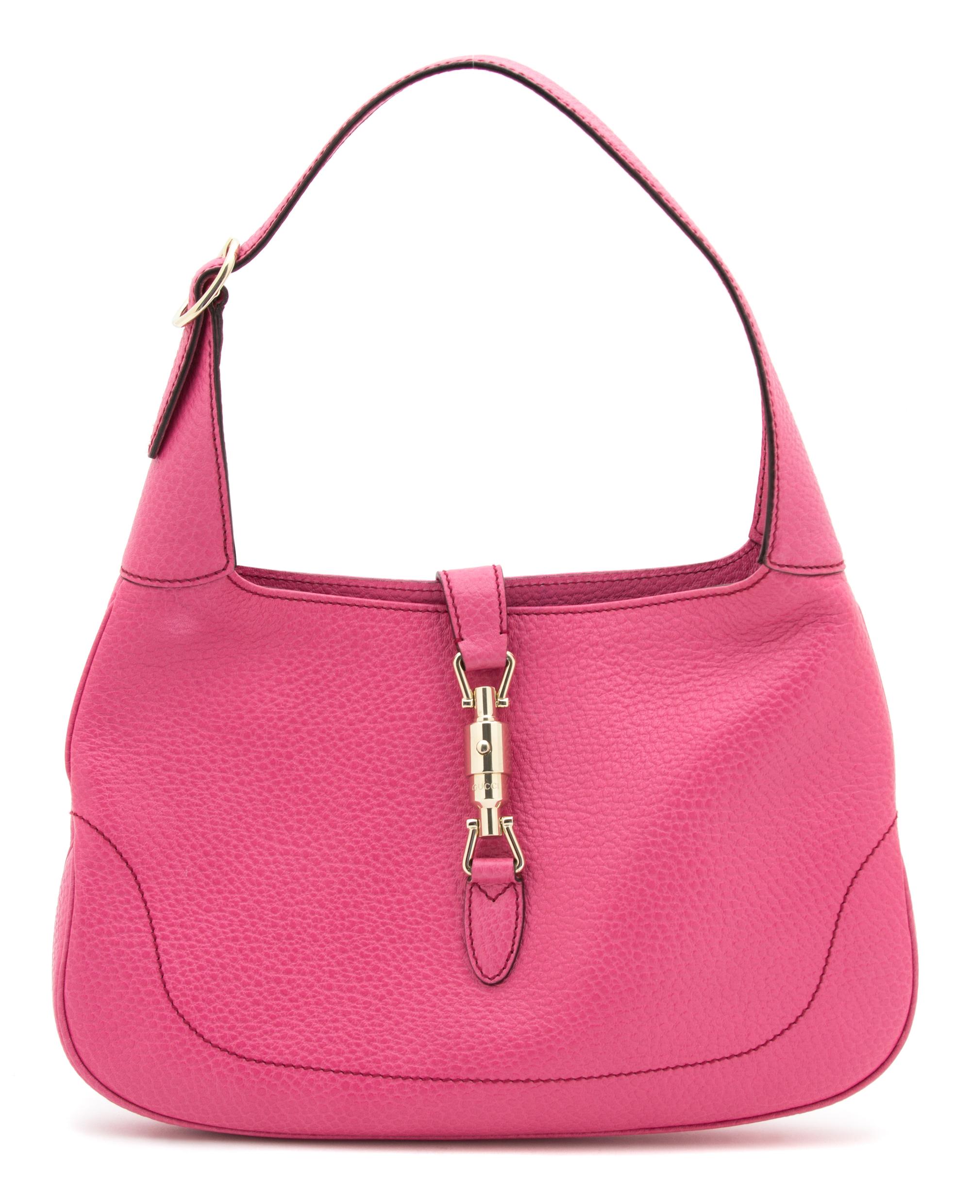 A Gucci Bright Pink Leather Jackie Handbag, 13" x 8" x 1.25"; Strap drop: 7".