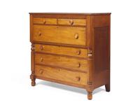 A Late Federal or Classical Cherry and Figured Maple Chest of Drawers
