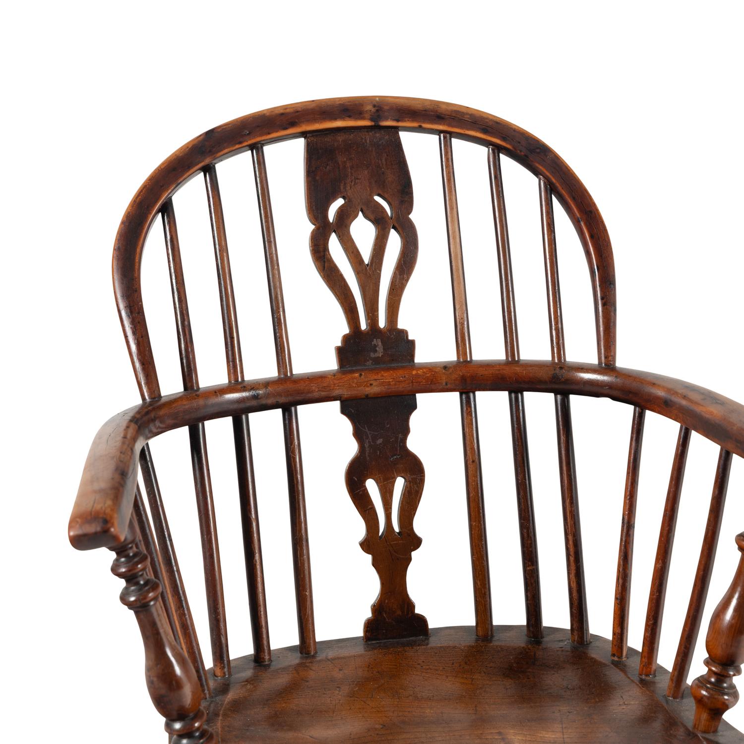 A Set of Six Yew and Elm Windsor Chairs