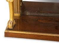 A Pair of Louis XVI Style Painted and Parcel Gilt Marble Top Console Tables