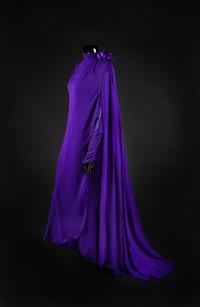 Dress, Earrings and Bag, 1987. Dress designed by Paul Zastupnevitch and made by Western Costume Company in Los Angeles — Worn by Olivia de Havilland at the Golden Globes Awards in 1987 to accept a Golden Globe Award for Best Supporting Actress in a Series, Mini Series or Motion Picture made for TV for her role in ‘Anastasia: The Mystery of Anna’.