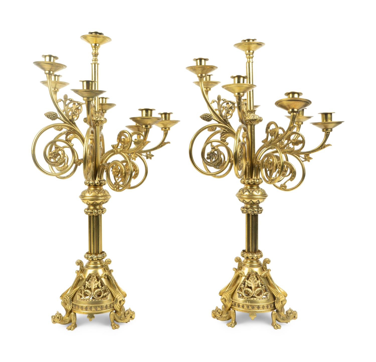 A Pair of Louis XVI Style Gilt Metal Eight-Light Candelabrum — 20TH CENTURY