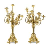 A Pair of Louis XVI Style Gilt Metal Eight-Light Candelabrum — 20TH CENTURY