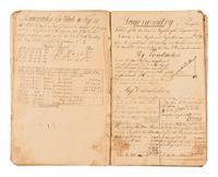 [MANUSCRIPT – SURVEYING]. Notebook containing surveying, navigation, and examples of practical arithmetic. Mystic River, CT, 1860.