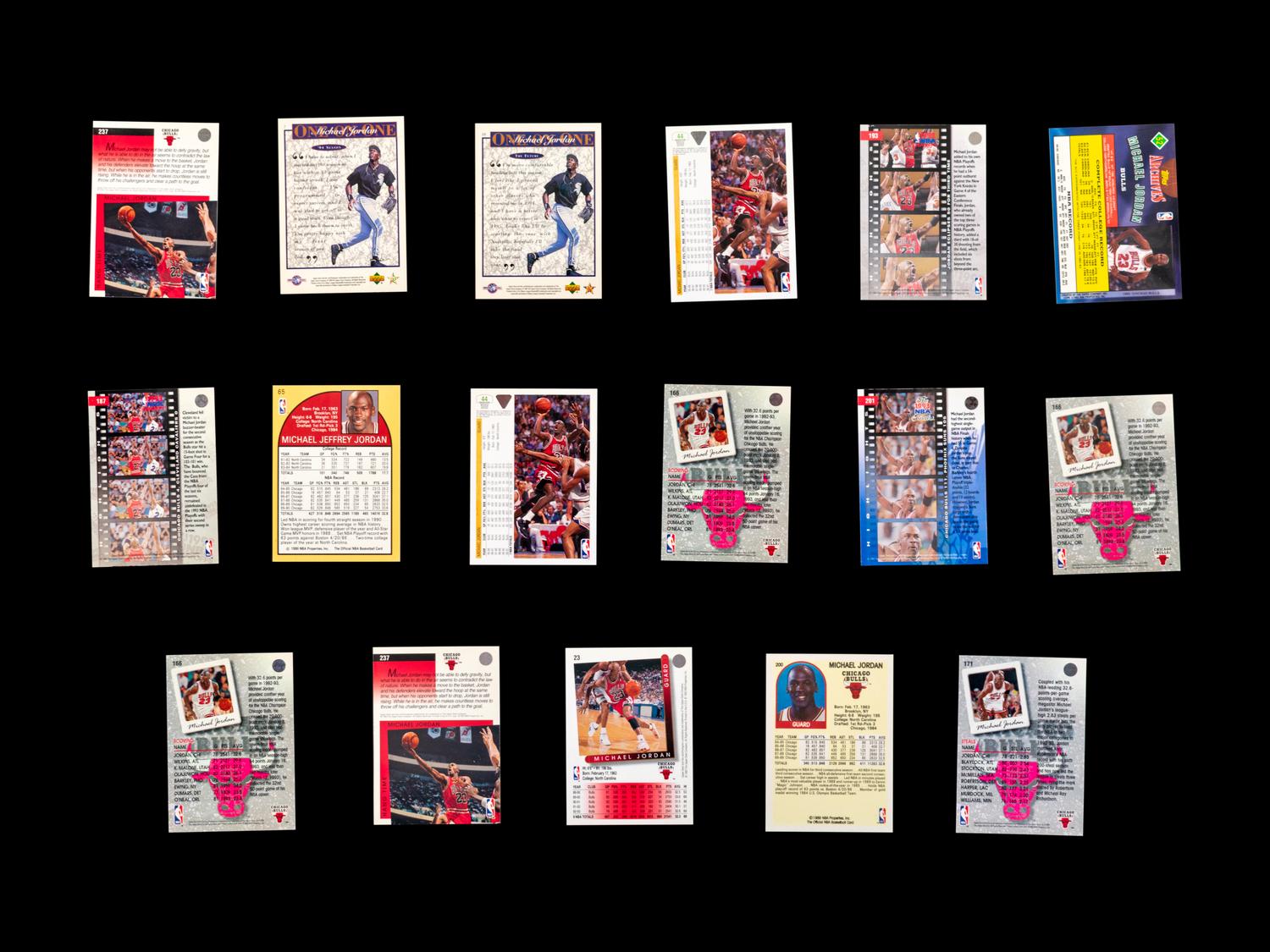 A Group of 54 1990s Michael Jordan Basketball and Baseball Cards,