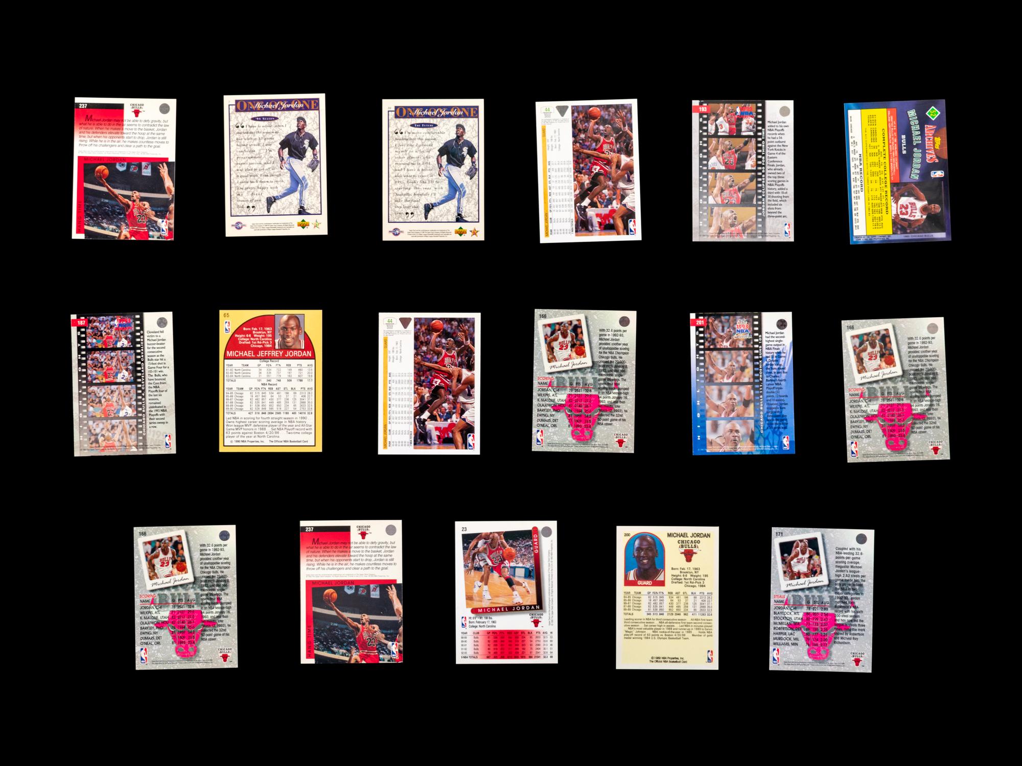 A Group of 54 1990s Michael Jordan Basketball and Baseball Cards,