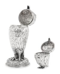Three Silver Owl-Form Covered Canisters