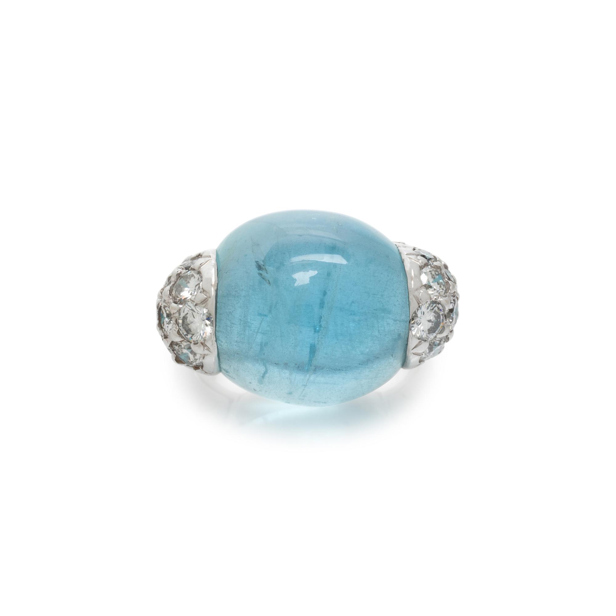 SEAMAN SCHEPPS, WHITE GOLD. AQUAMARINE AND DIAMOND 'GOLF BALL' RING