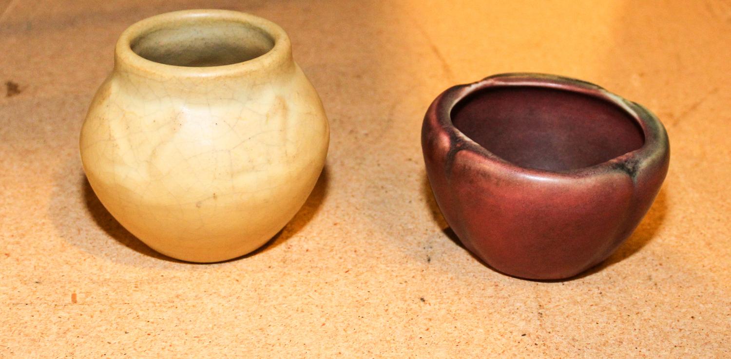 Two Rookwood Pottery Production Vases Height of taller 3 1/2 inches.