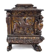 A Pair of Italian Renaissance Style Parcel Gilt Walnut Cassoni Height 32 x width 72 x depth 25 inches. — 19TH CENTURY WITH 17TH CENTURY ELEMENTS