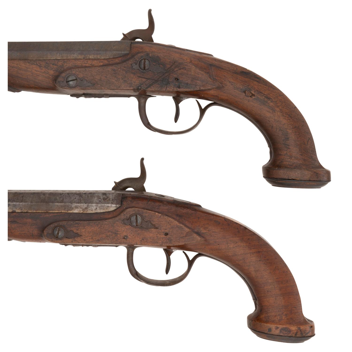 Pair of Large Bore European Percussion Overcoat Pistols