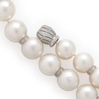 Cultured Pearl, Diamond, and White Gold Necklace