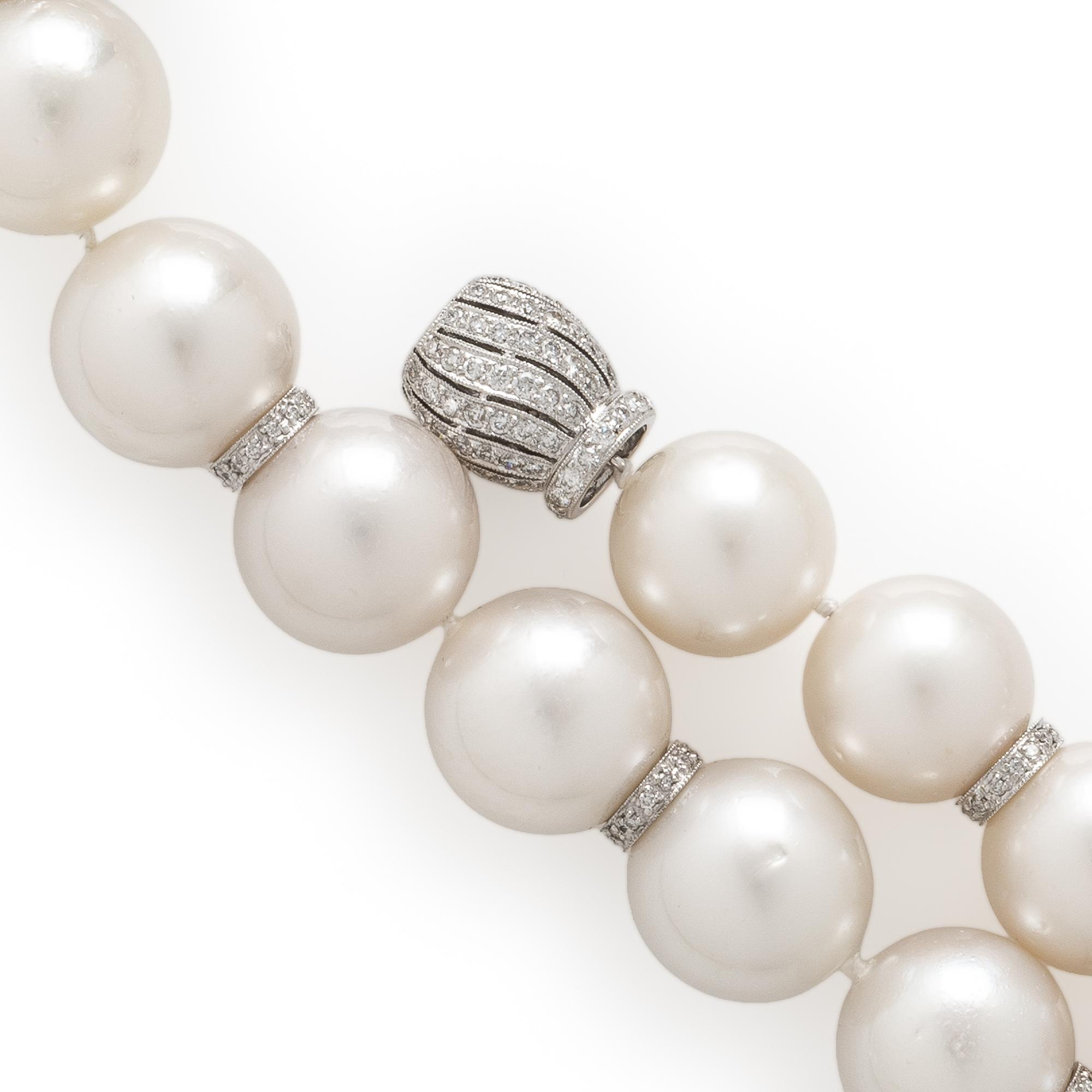 Cultured Pearl, Diamond, and White Gold Necklace