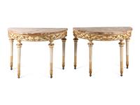 A Pair of North European Painted and Parcel-Gilt Console Tables