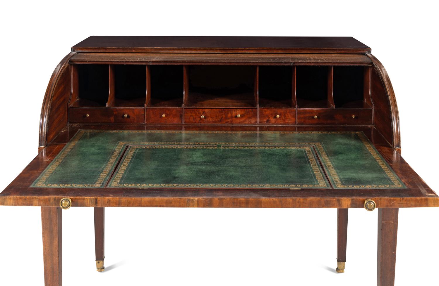 A George III Mahogany Tambour-Top Drafting Desk