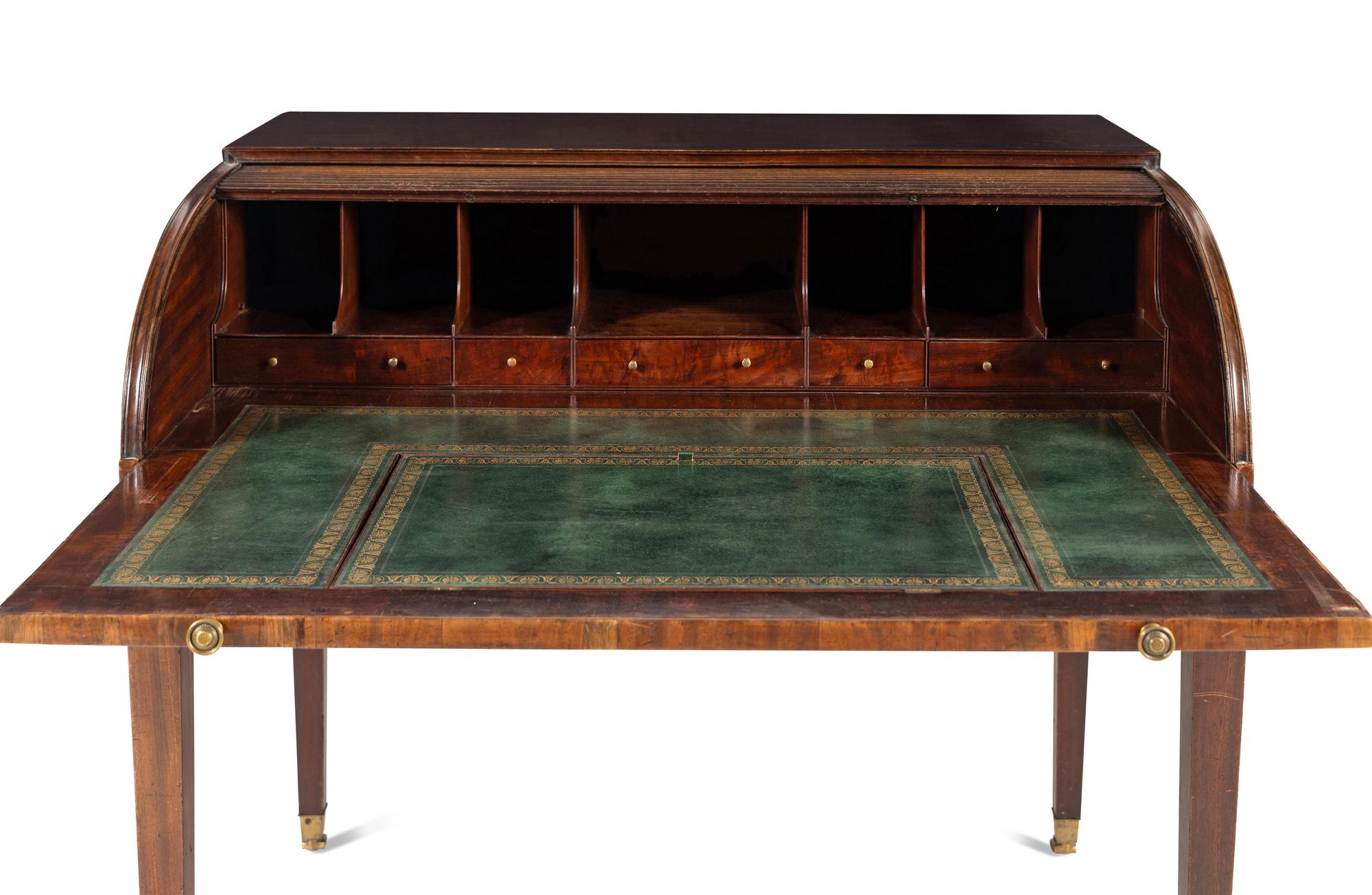 A George III Mahogany Tambour-Top Drafting Desk