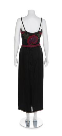 Beaded Flower Chiffon Long Dress with Matching Kimono and Belt, 1970-80s