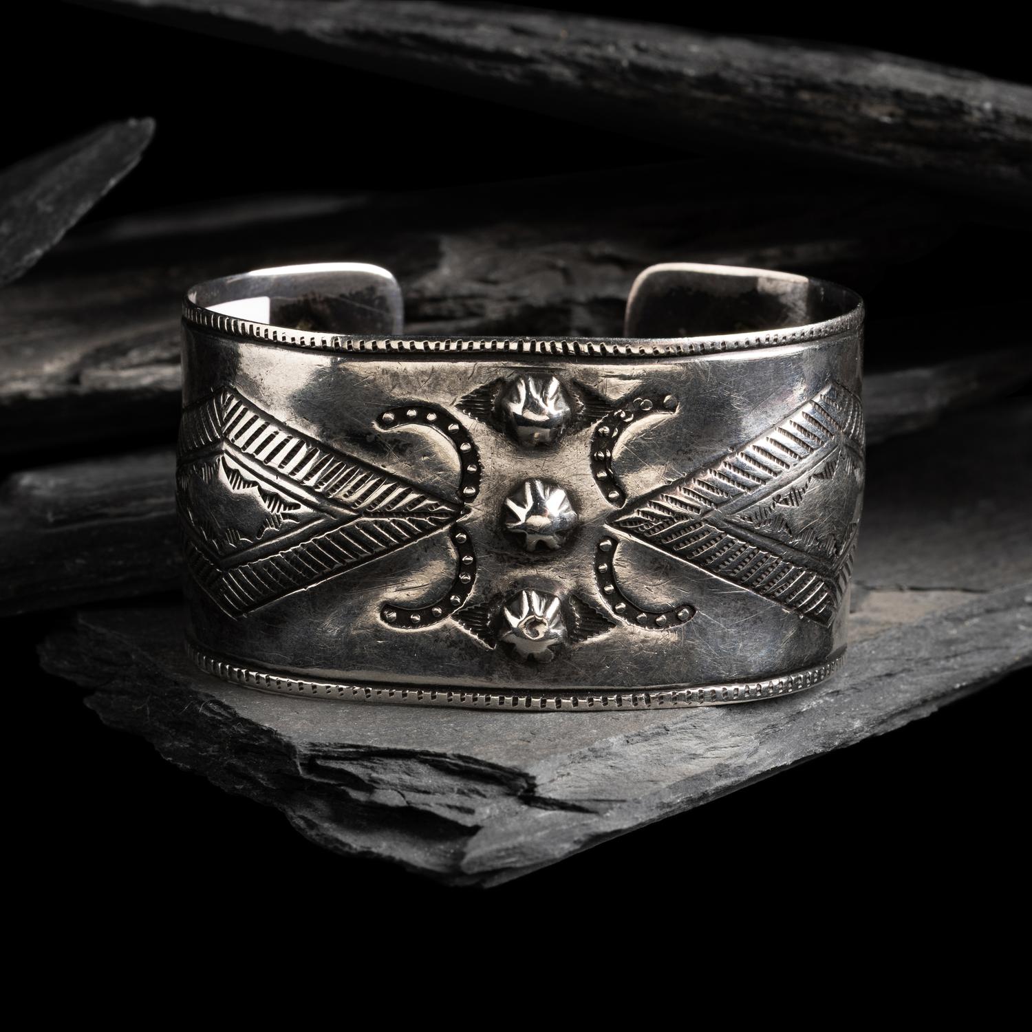 Early Navajo Stamped Ingot Cuff Bracelet