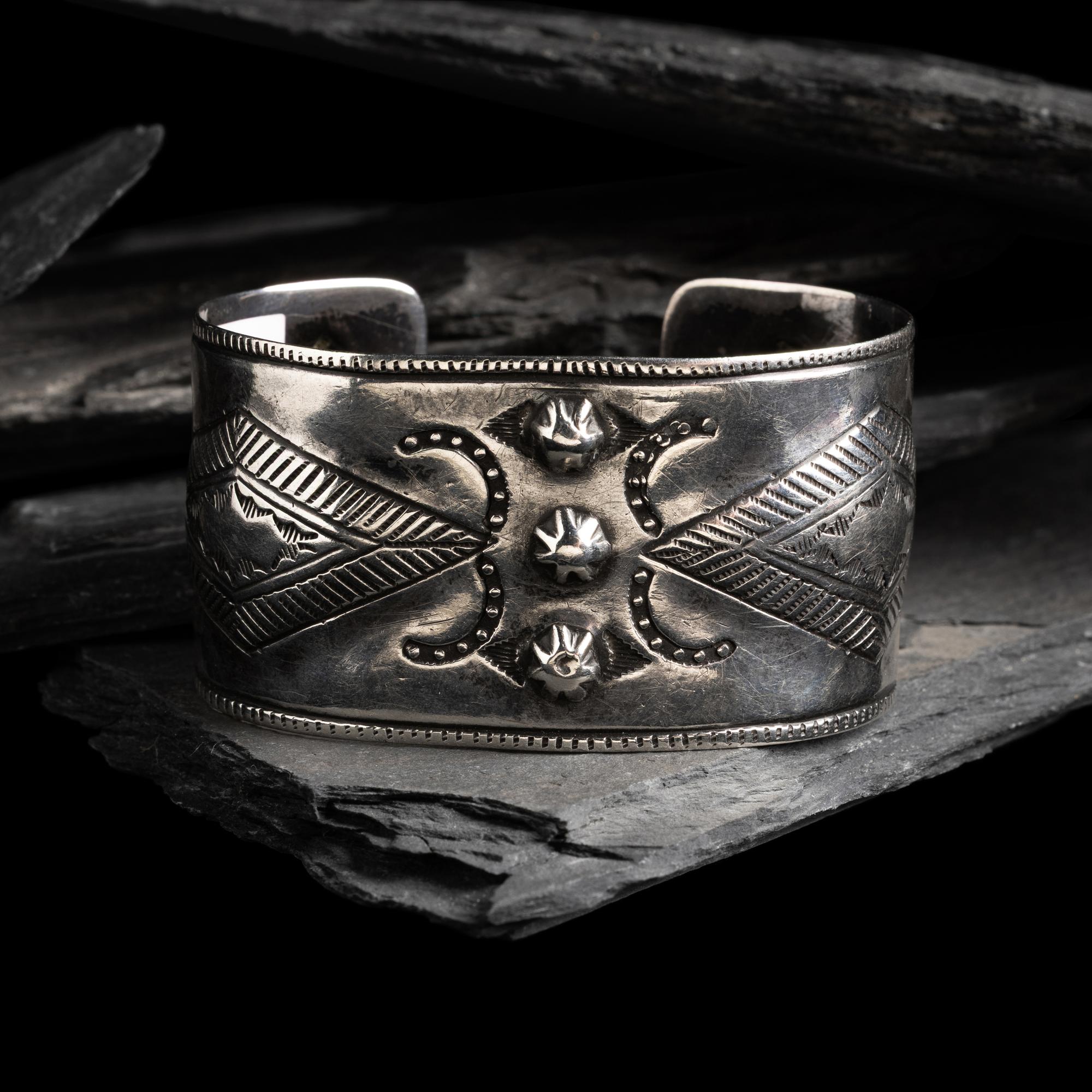 Early Navajo Stamped Ingot Cuff Bracelet