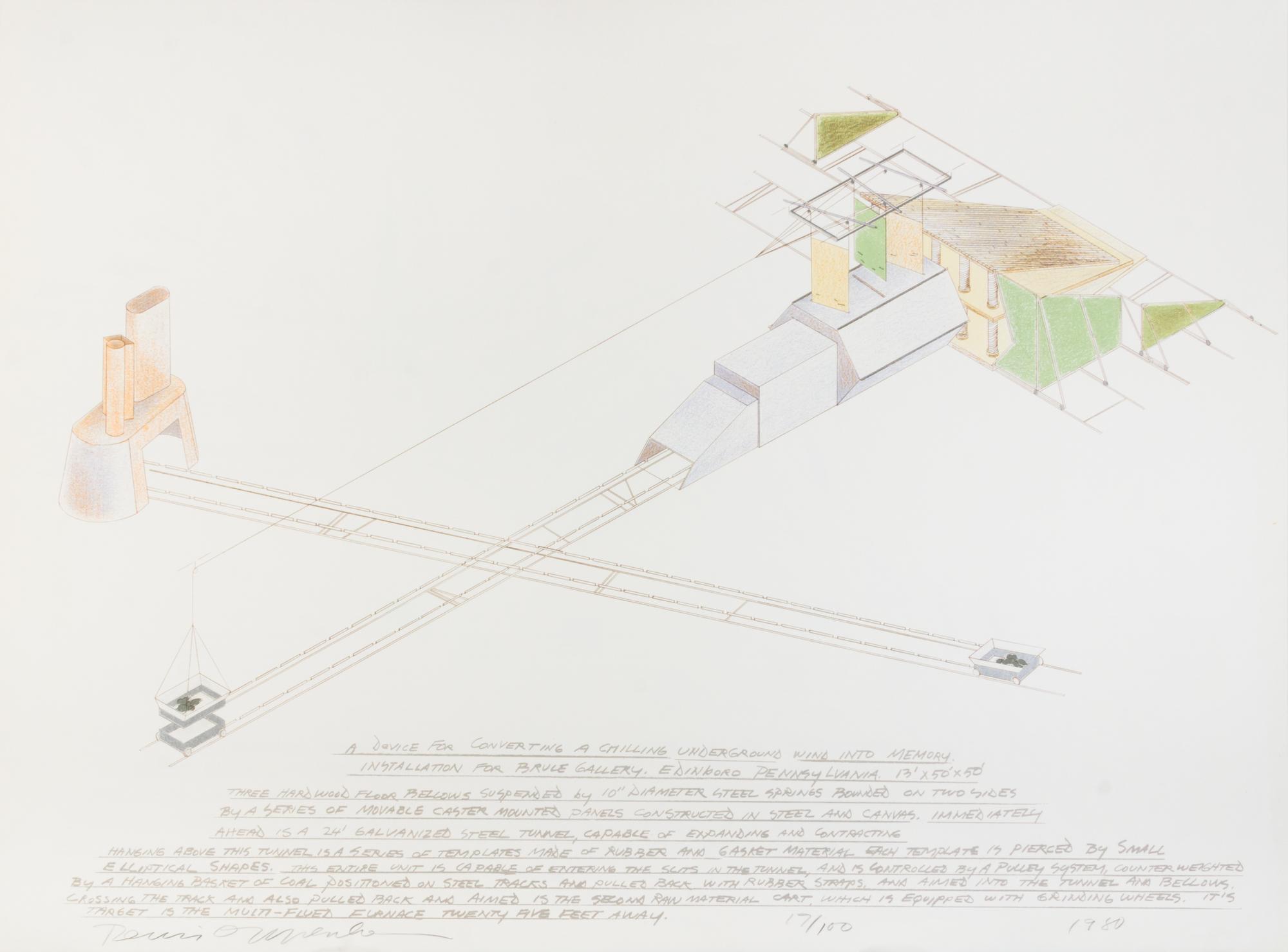 Dennis Oppenheim, (American, 1938-2011), A Device for Converting a Chilling Underground Wind Into Memory, A Station for Detaining and B