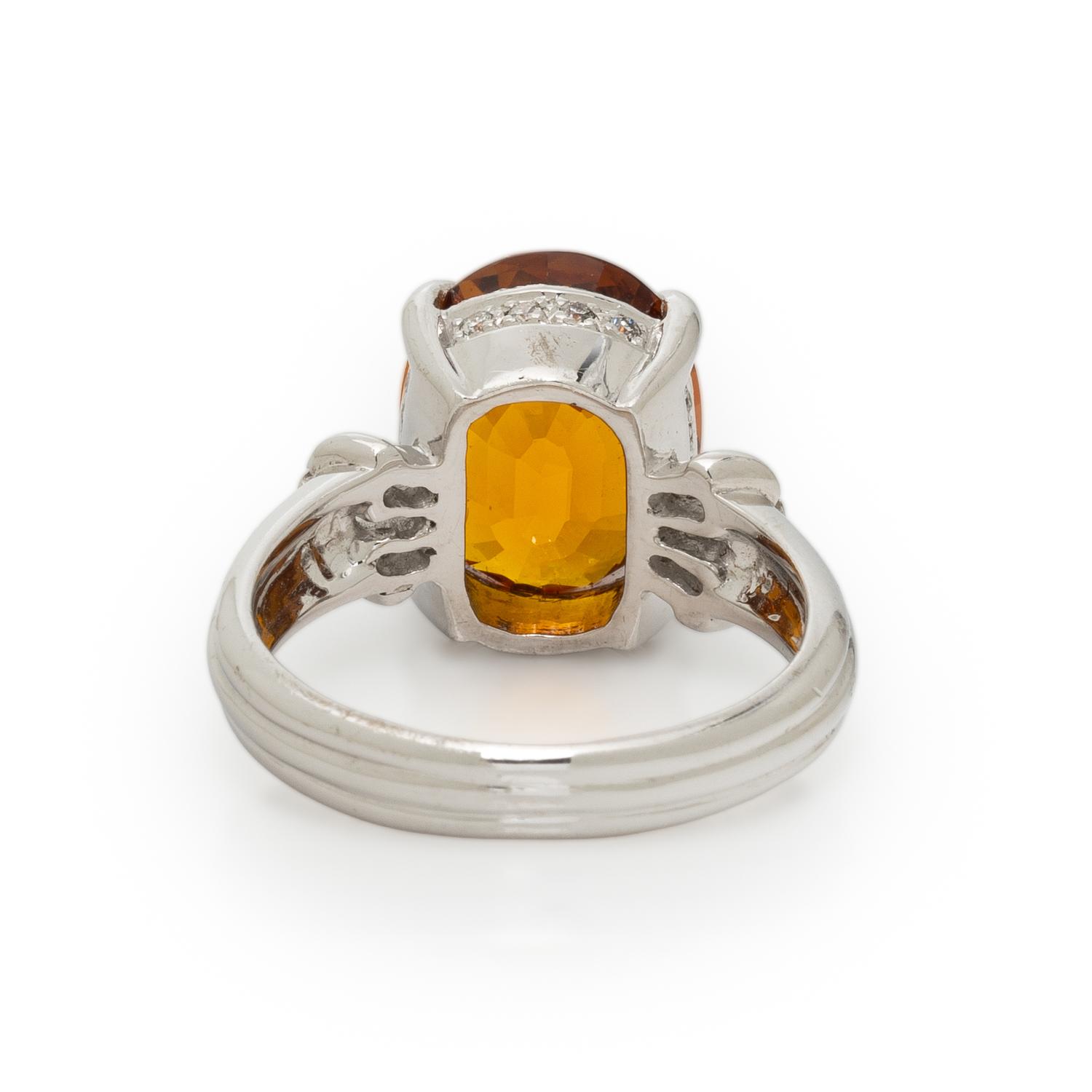 Synthetic Orange Sapphire, Diamond, and White Gold Ring