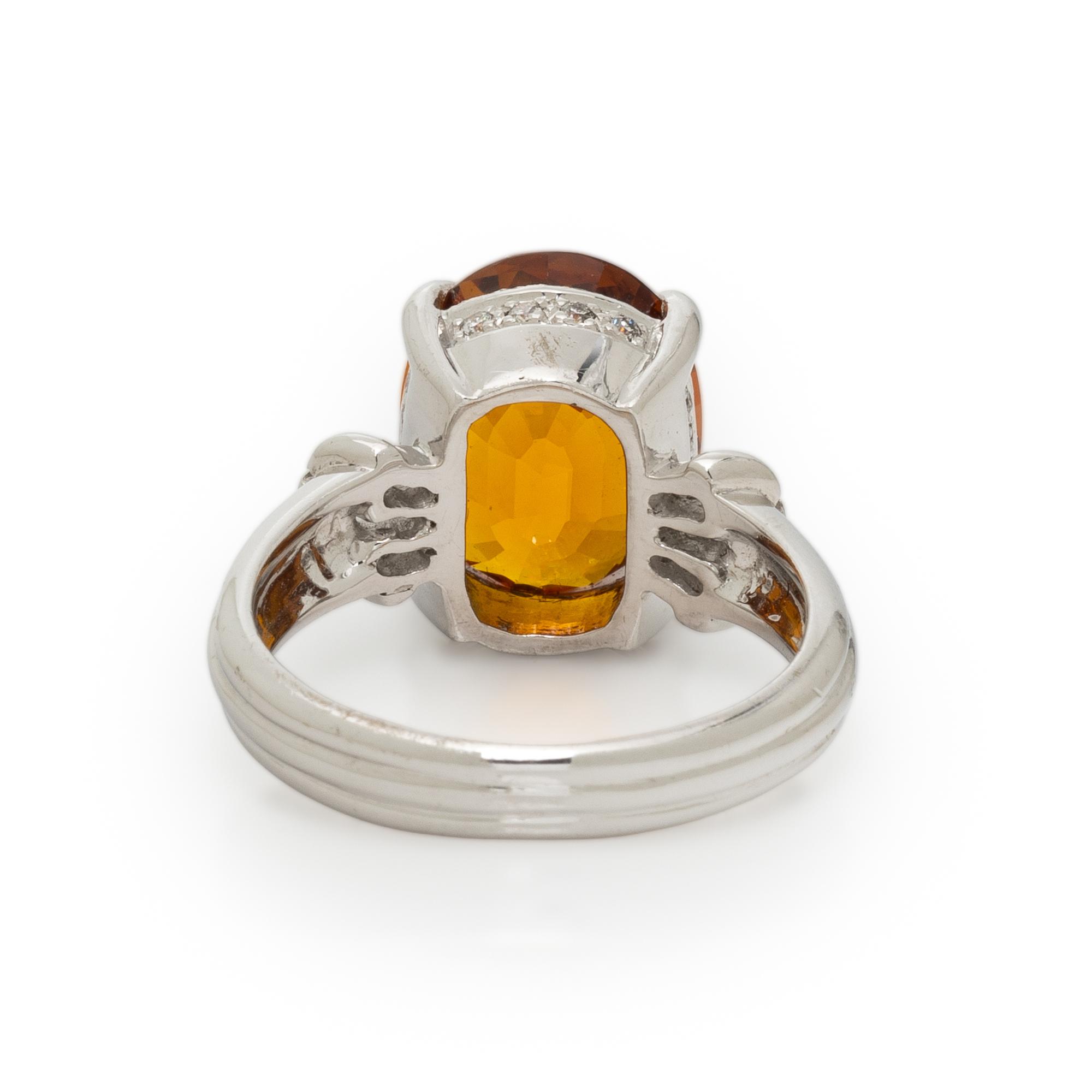 Synthetic Orange Sapphire, Diamond, and White Gold Ring
