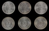 A Group of Six United States 1887 Morgan Silver Dollar Coins